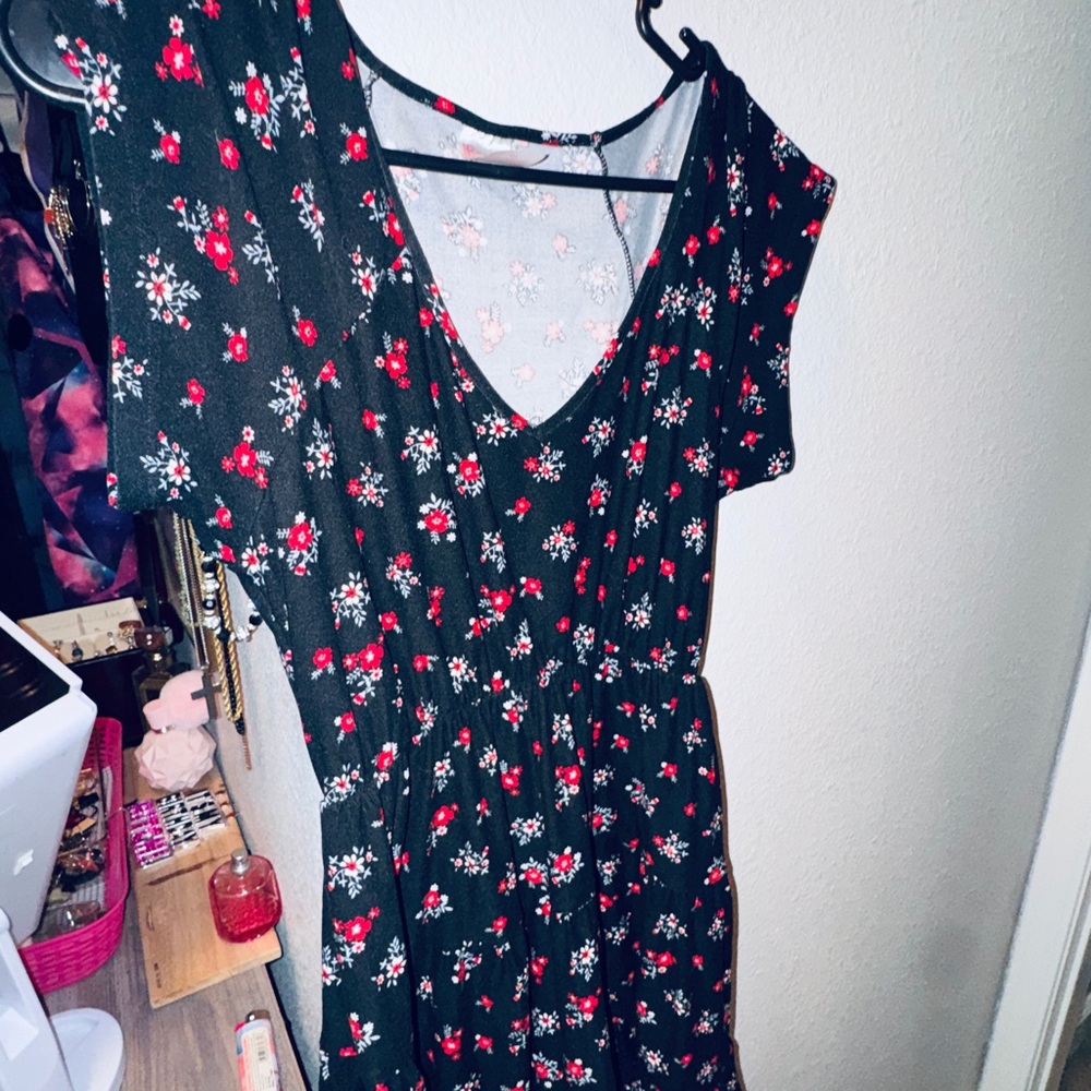 Red and White Floral Pattern Dress